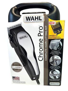 Wahl Chrome Pro Complete Haircutting Kit wSelf-Sharpening Blades Attachment Guar